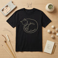 Cat Line Art Minimalist Graphic T-Shirt Cute Animal Tee Men Women Unisex Black