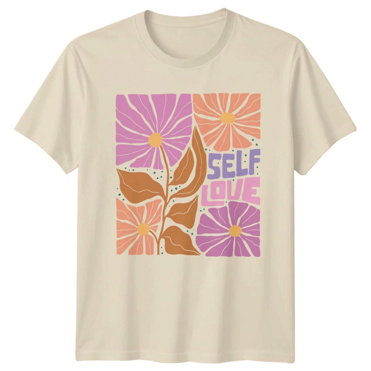 Self Love Womens T-Shirt Boho Floral Hippie Style Birthday Gift For Her