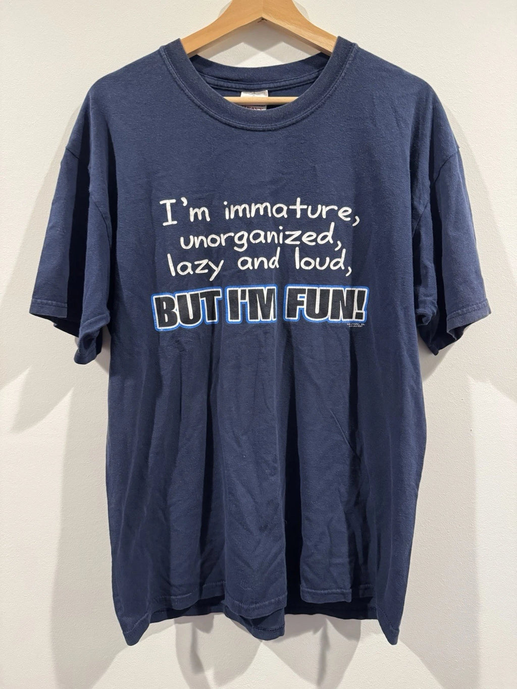 Vintage Immature Lazy Loud Shirt Mens Large Blue Funny Gildan Graphic Tee 00s