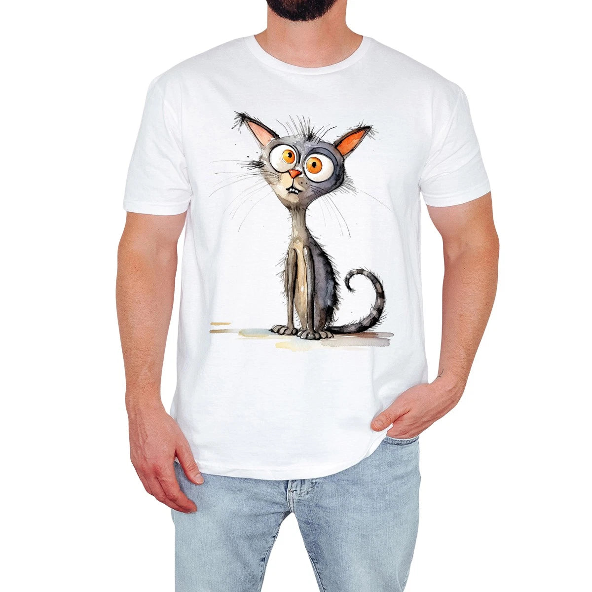 Funny Cat Mens T-Shirt Humorous Cartoon Design Cat Cute Retro Lover Gift