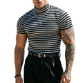 Striped Turtleneck Short Sleeve Slim Fit Tee for Men - 95% Polyester 5% Spandex