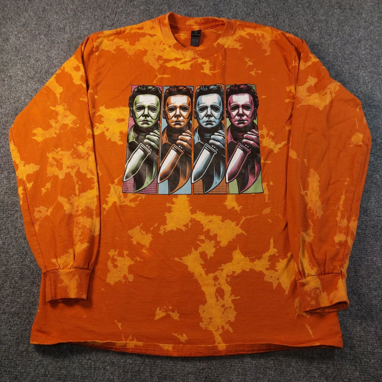 Michael Myers Halloween Shirt Mens Medium Orange Tie Dye Pop Art Horror Tee