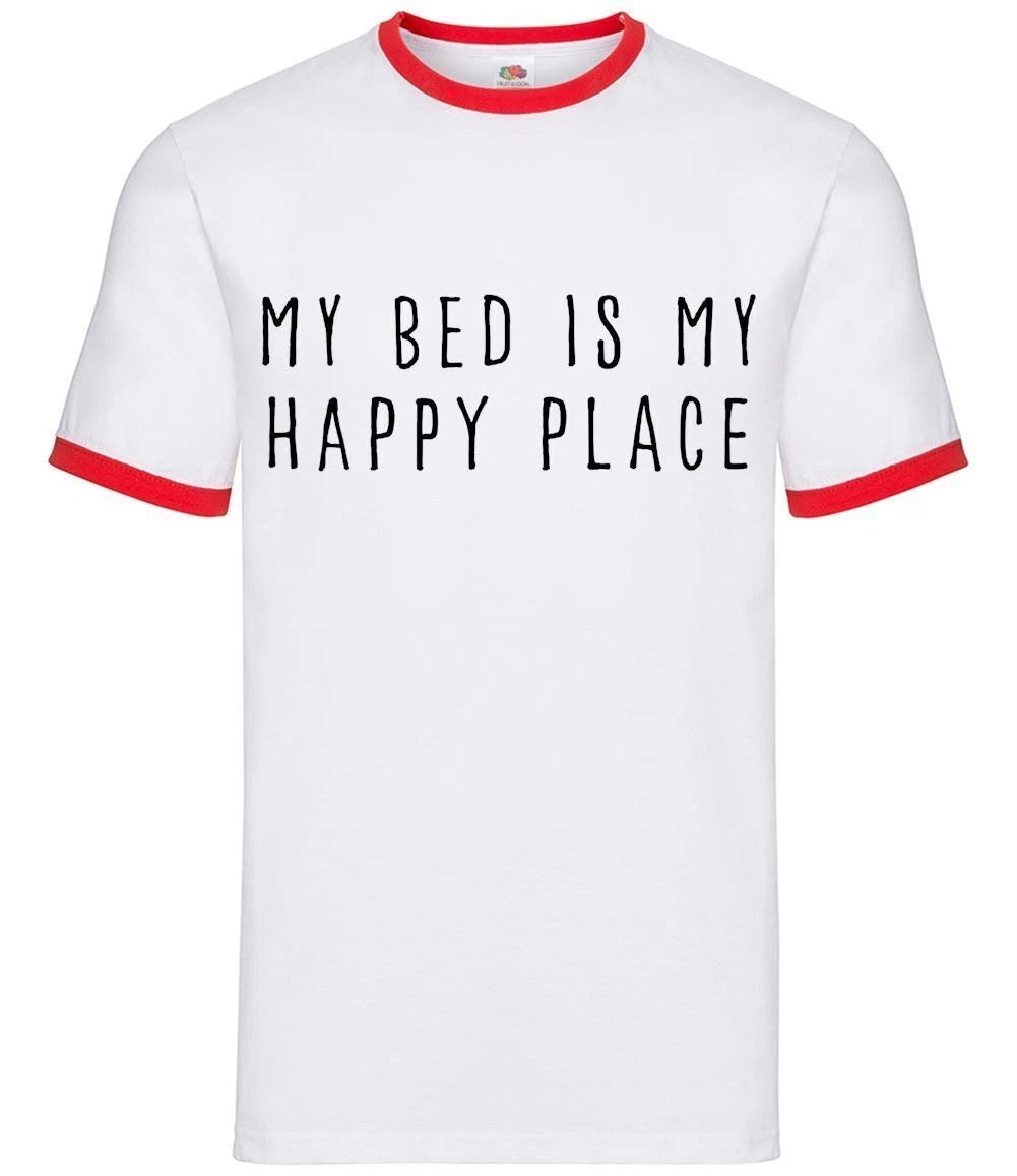 My Bed is My Happy Place - Mens Ringer - Funny Teen Teenager Sleep Love Lazy