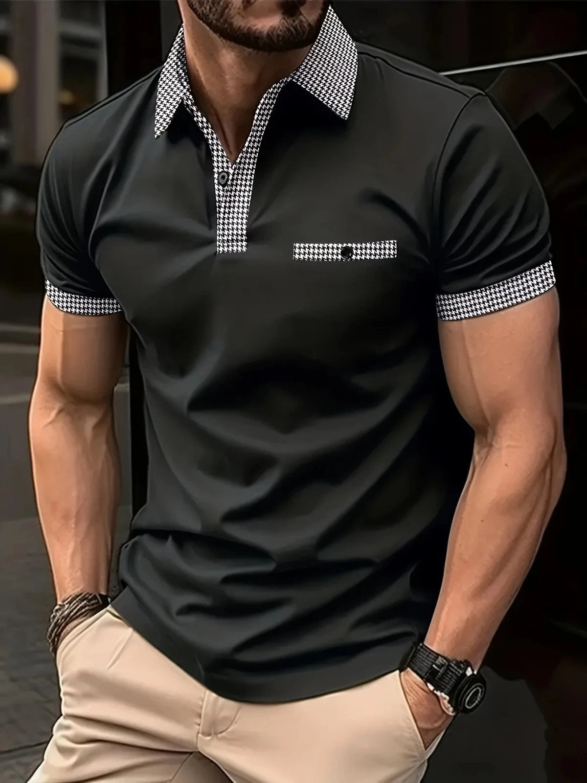 Mens Stripe Polo T Shirt Short Sleeve Regular Fit Golf Work Casual Blouse Shirts