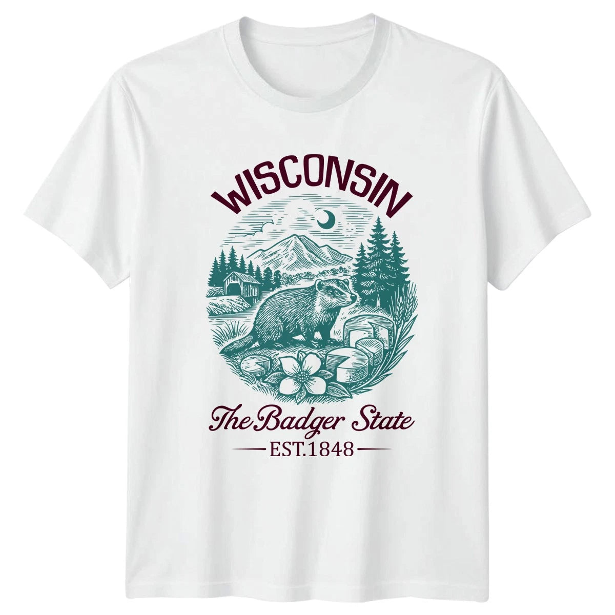 Wisconsin The Badger State Est 1848 T-Shirt Vintage Nature Art State Pride Gift