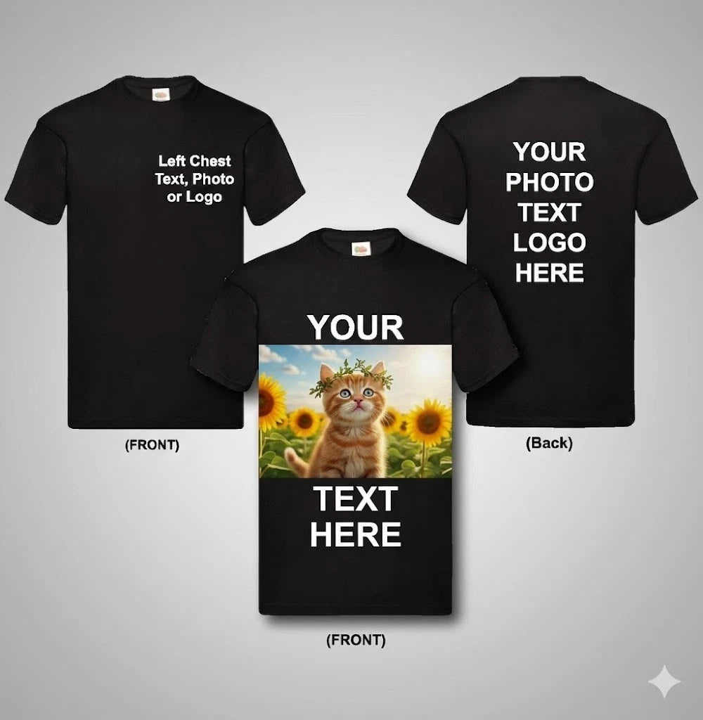 Personalised T Shirt Custom Photo Logo Text DTF Printed Unisex Work Party Tops