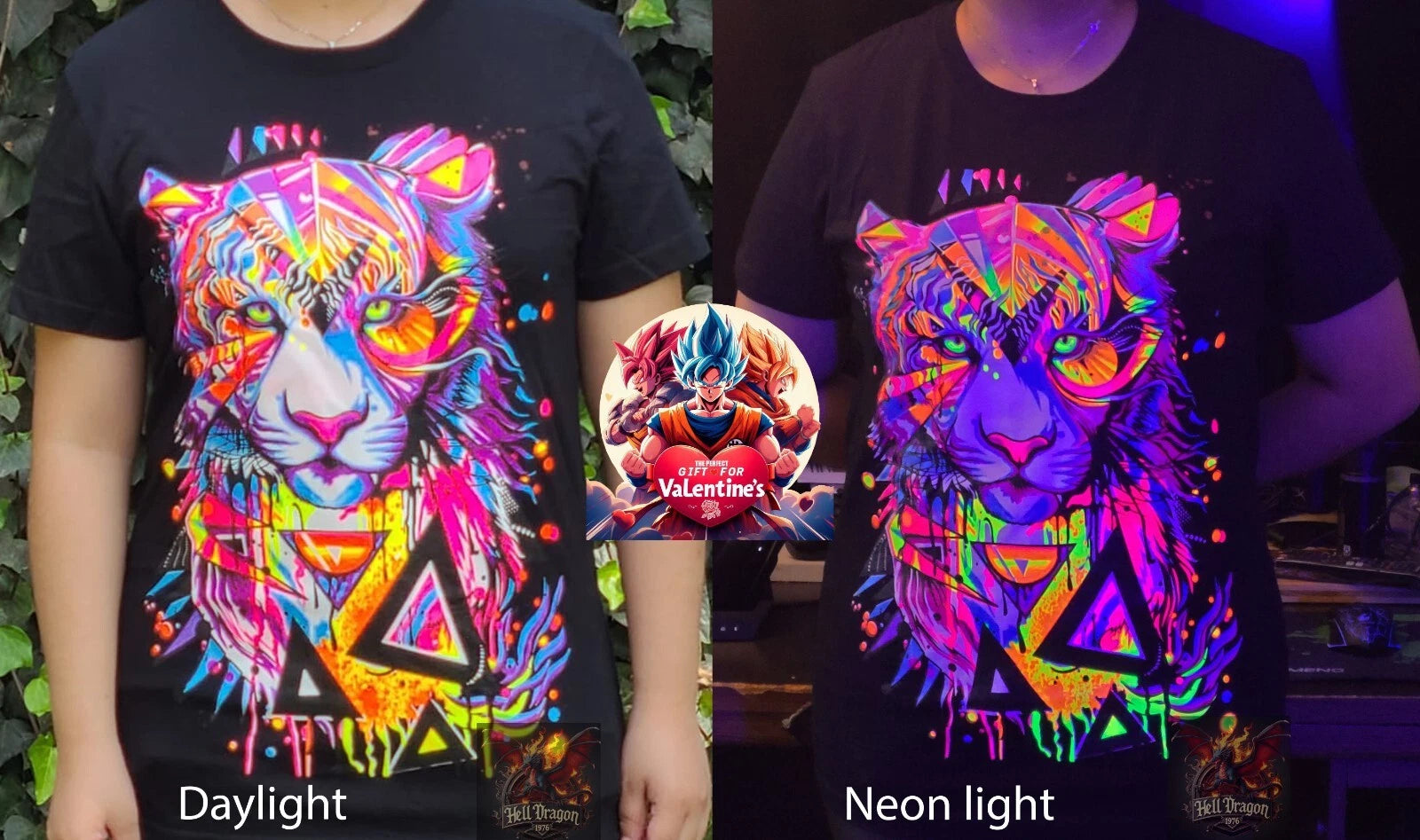 Modern Art Tiger  Colorful Neon glow T-shirt 100% Cotton