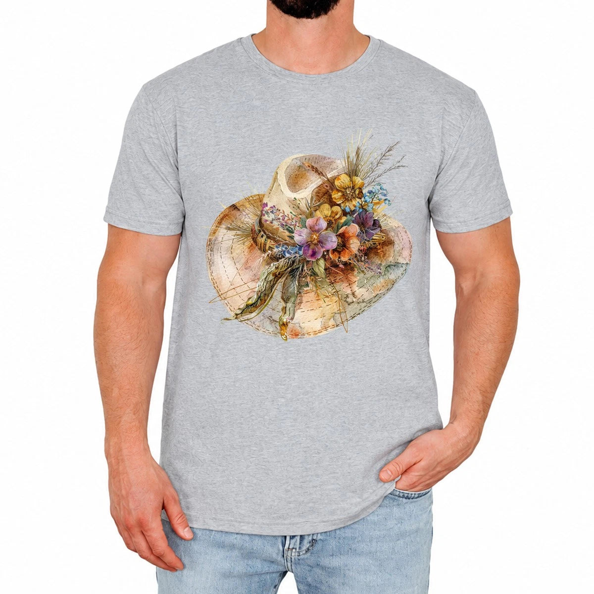 Vintage Floral Hat Mens T-Shirt Stylish Summer Wildlife Gift For Him