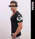 Pistol Boutique Men's Fitted Black Deep V Neck Sleeve SKULL ACE SPADES T-shirt