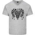 Tribal Bull Skull Buffalo Mens V-Neck Cotton T-Shirt