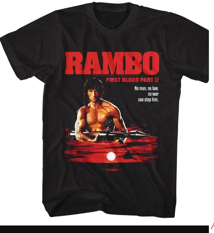 Rambo Cant Stop Him  American Classics  Solid Black Adult Short Sleeve T-Shirt