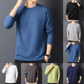 Loose Fit Men's Long Sleeve Tee Shirt Solid Color Round Neck Casual Top