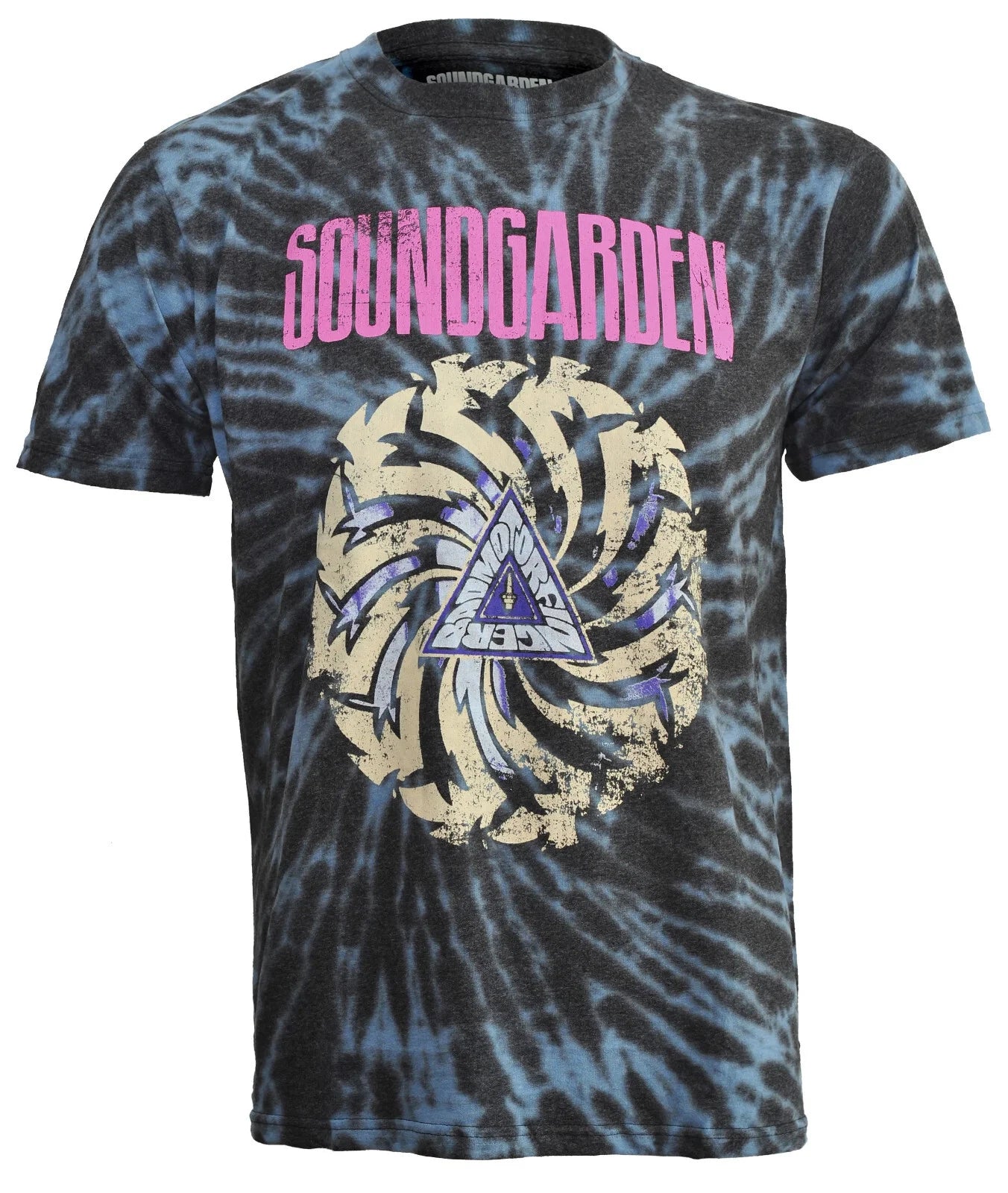 Official Soundgarden T Shirt Badmotorfinger Band Logo Blue New Dip Dye Wash Rock
