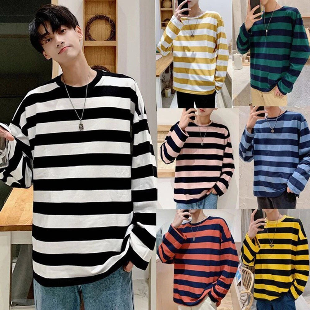 TOP T SHIRT FANCY DRESS AND LONG SLEEVE BLACK WHITE WHITE STRIPED SLEEVE Men GH