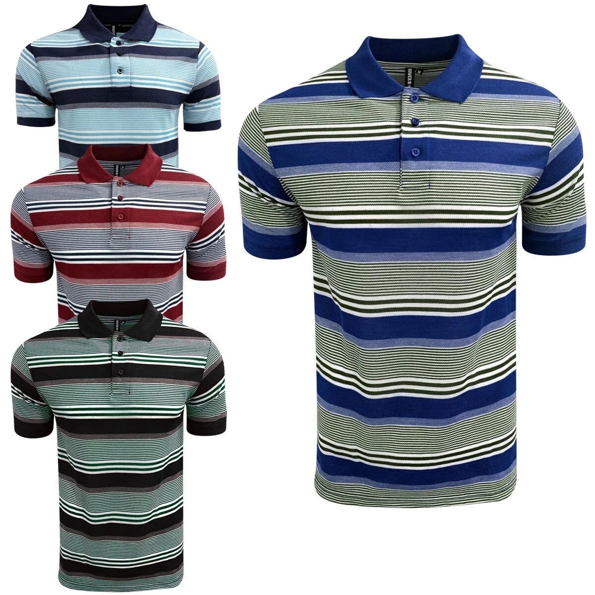 Mens Stripe Pique Polo Short Sleeve Cotton Outdoor Brand New T-Shirt Casual Tee