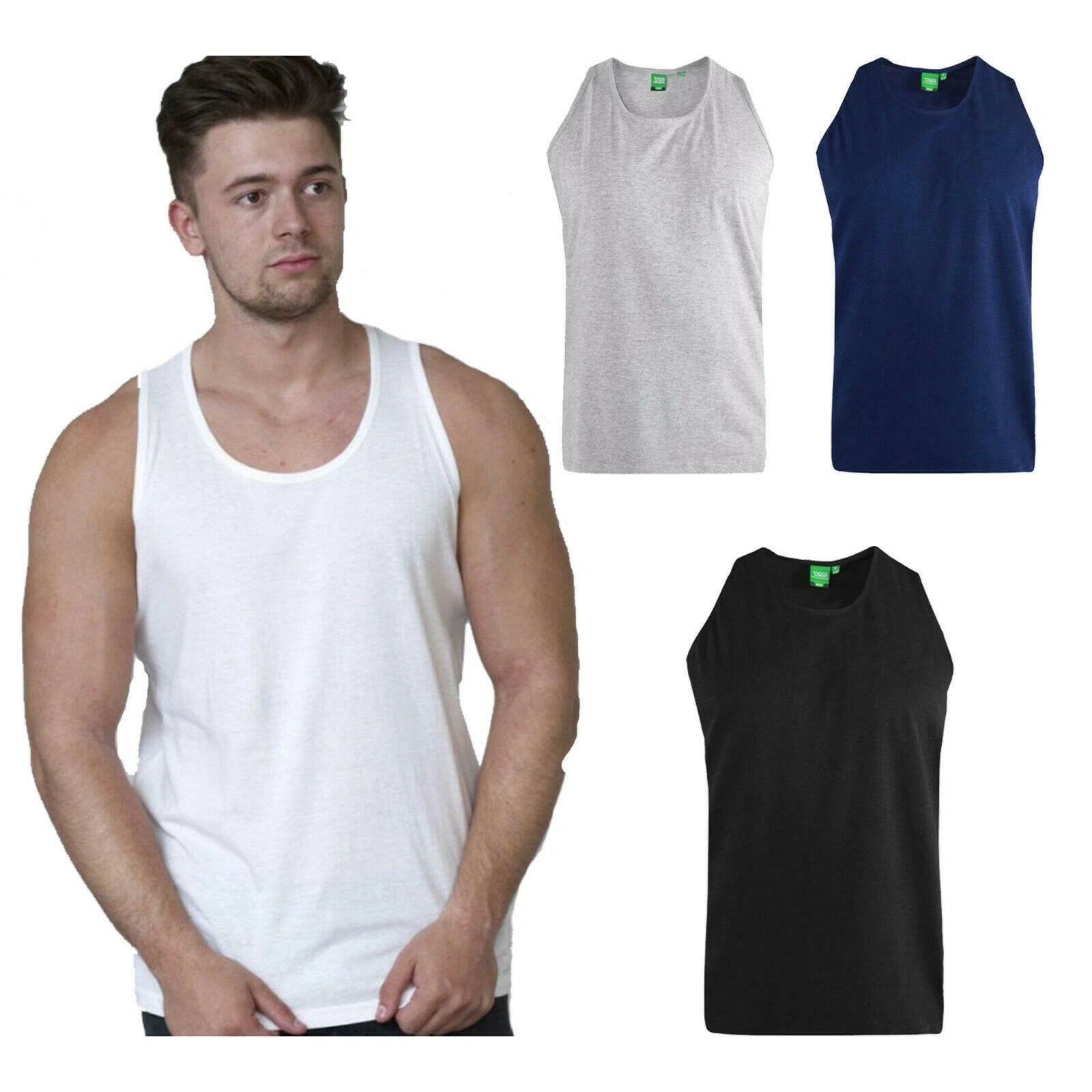 Duke London Mens Big and Tall Plain Vest Slim Fit Round Neck Sleeveless Tank Top
