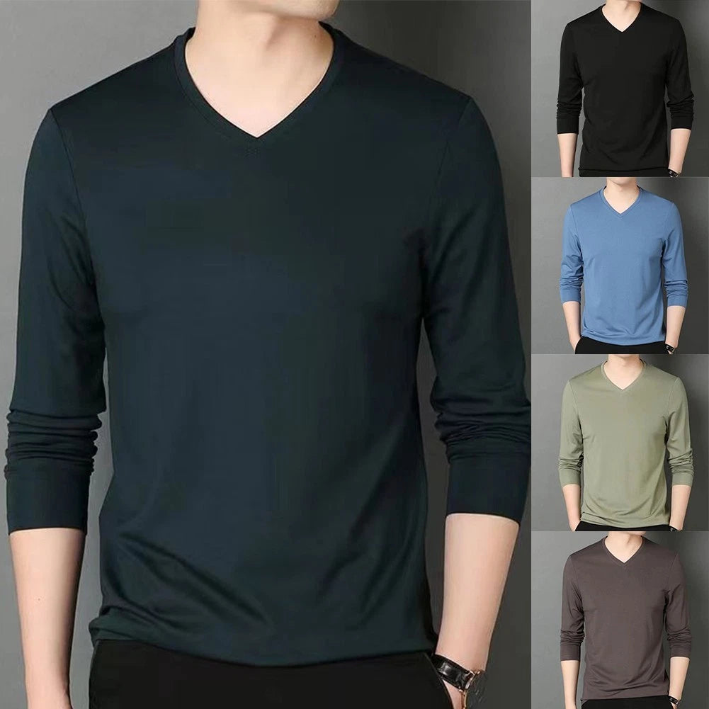 Slim Fit V Neck Long Sleeve TShirt Muscle Tee Activewear Top Dark Green Black