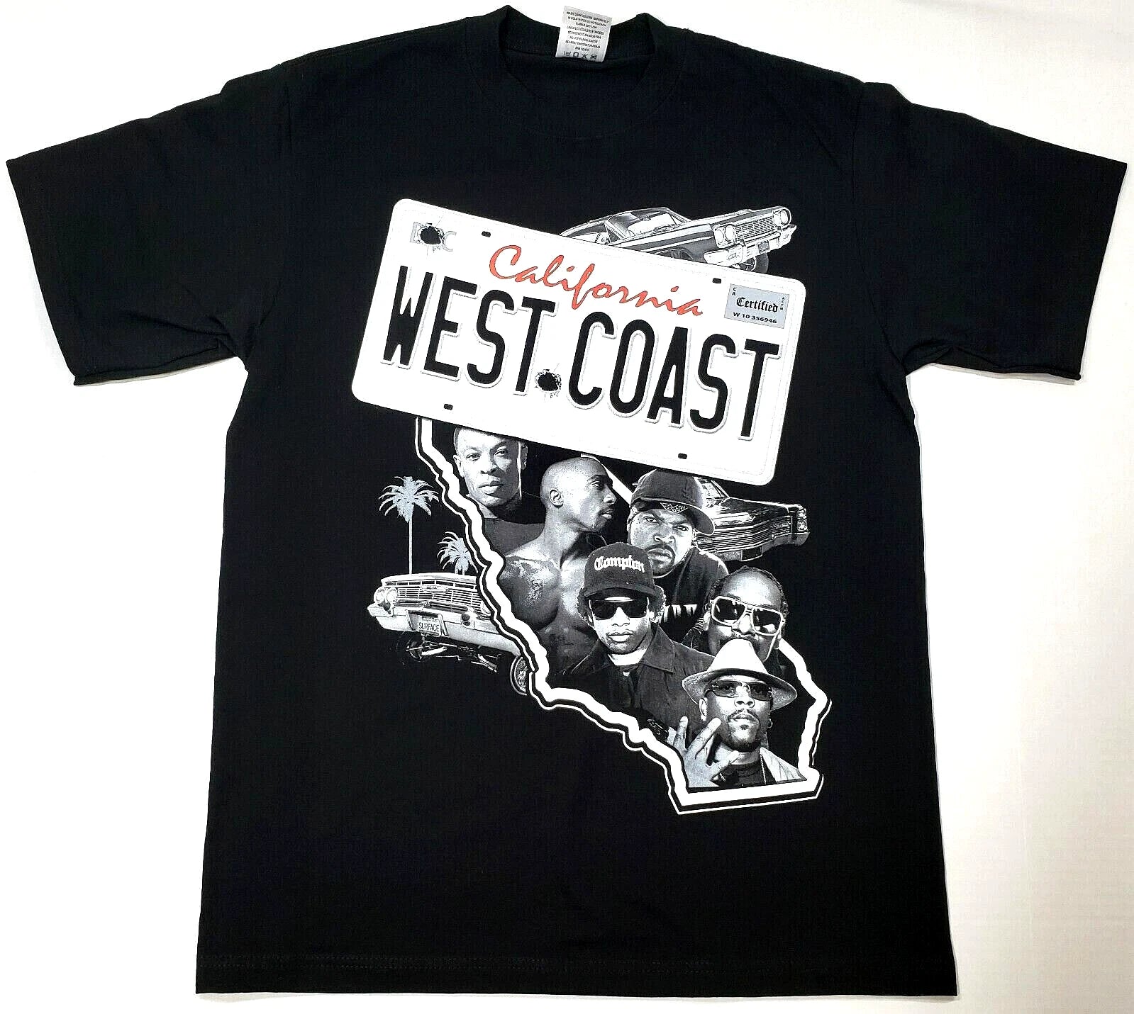 WEST COAST  Rap T-shirt California Cali Hip Hop Urban Streetwear Men's Tee New