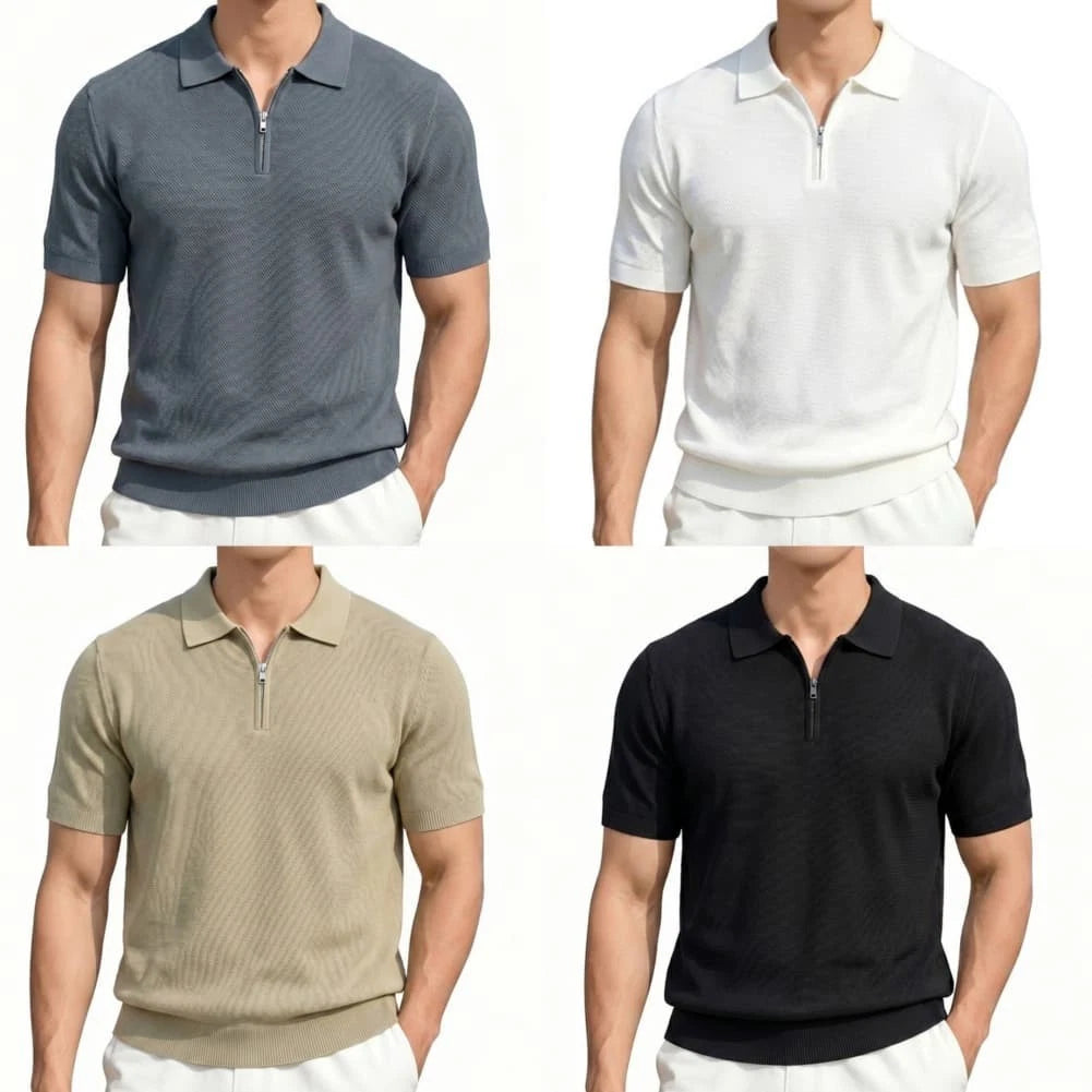 Polyester Spandex Blend T Shirt Men's V Neck Short Sleeve Casual Business Top