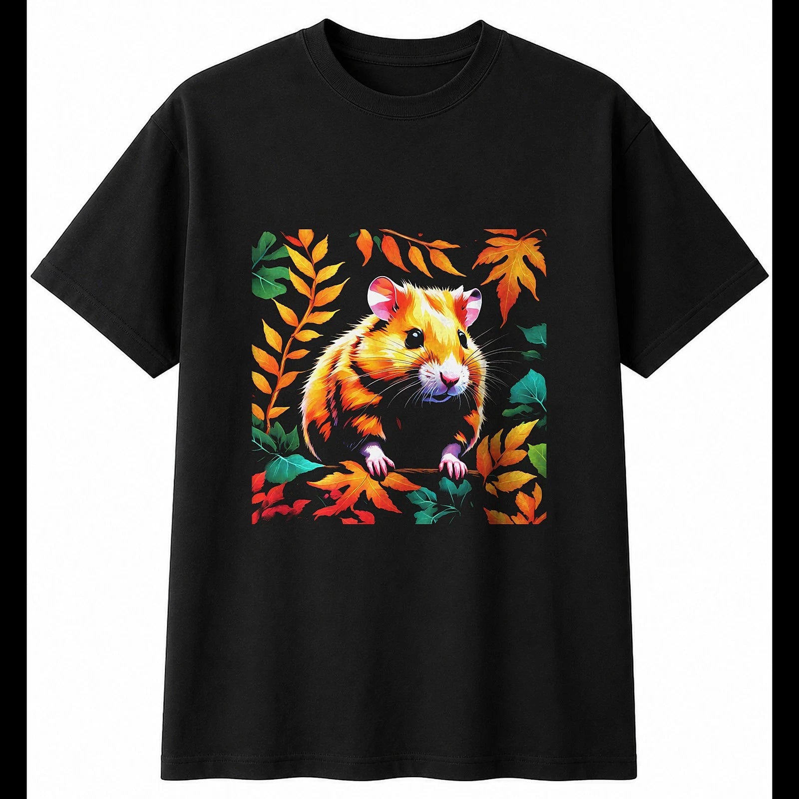 Hamster Neon Cute Mens T-Shirt Black 100% Cotton Adorable Xmas Kawaii