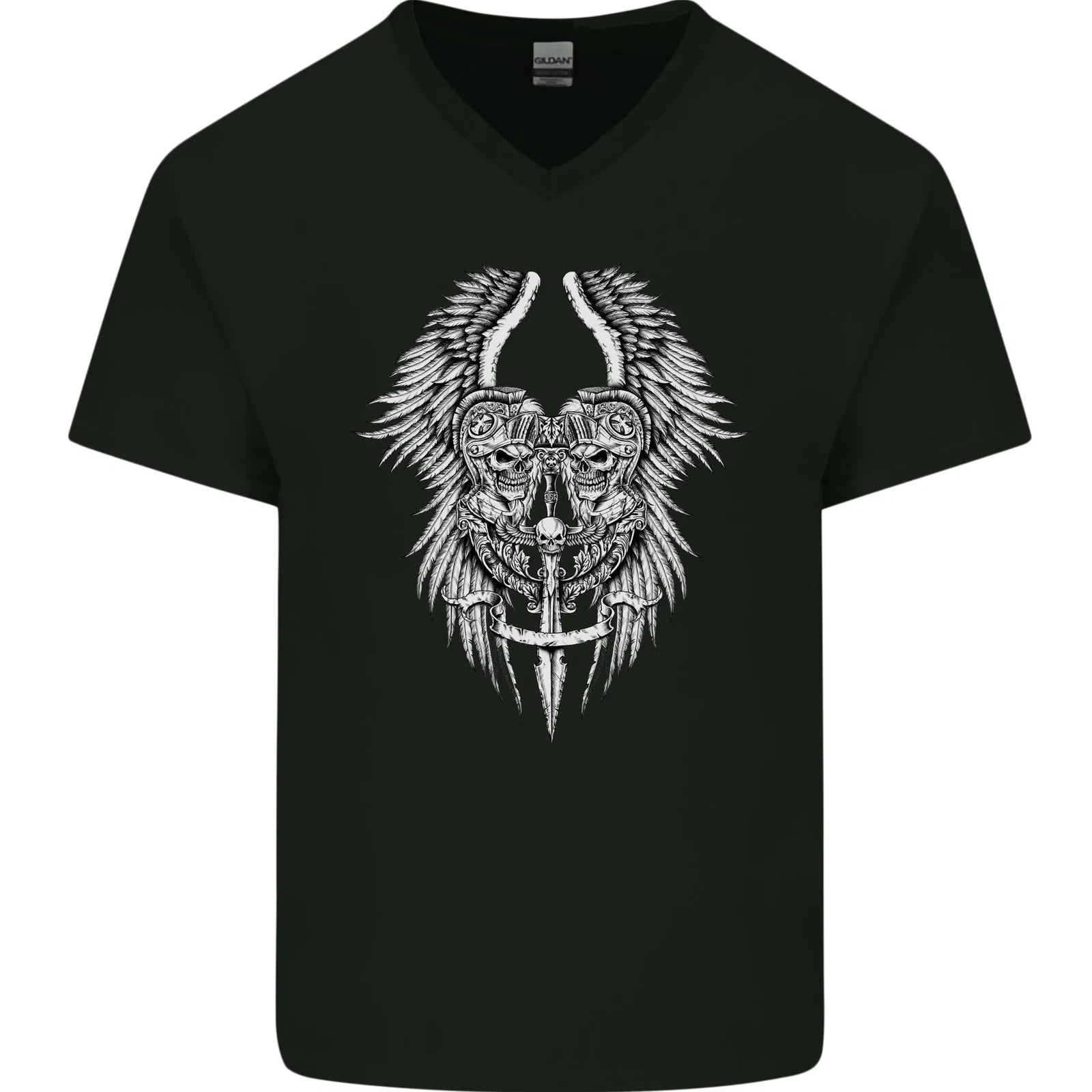 Two Roman Skulls Mens V-Neck Cotton T-Shirt