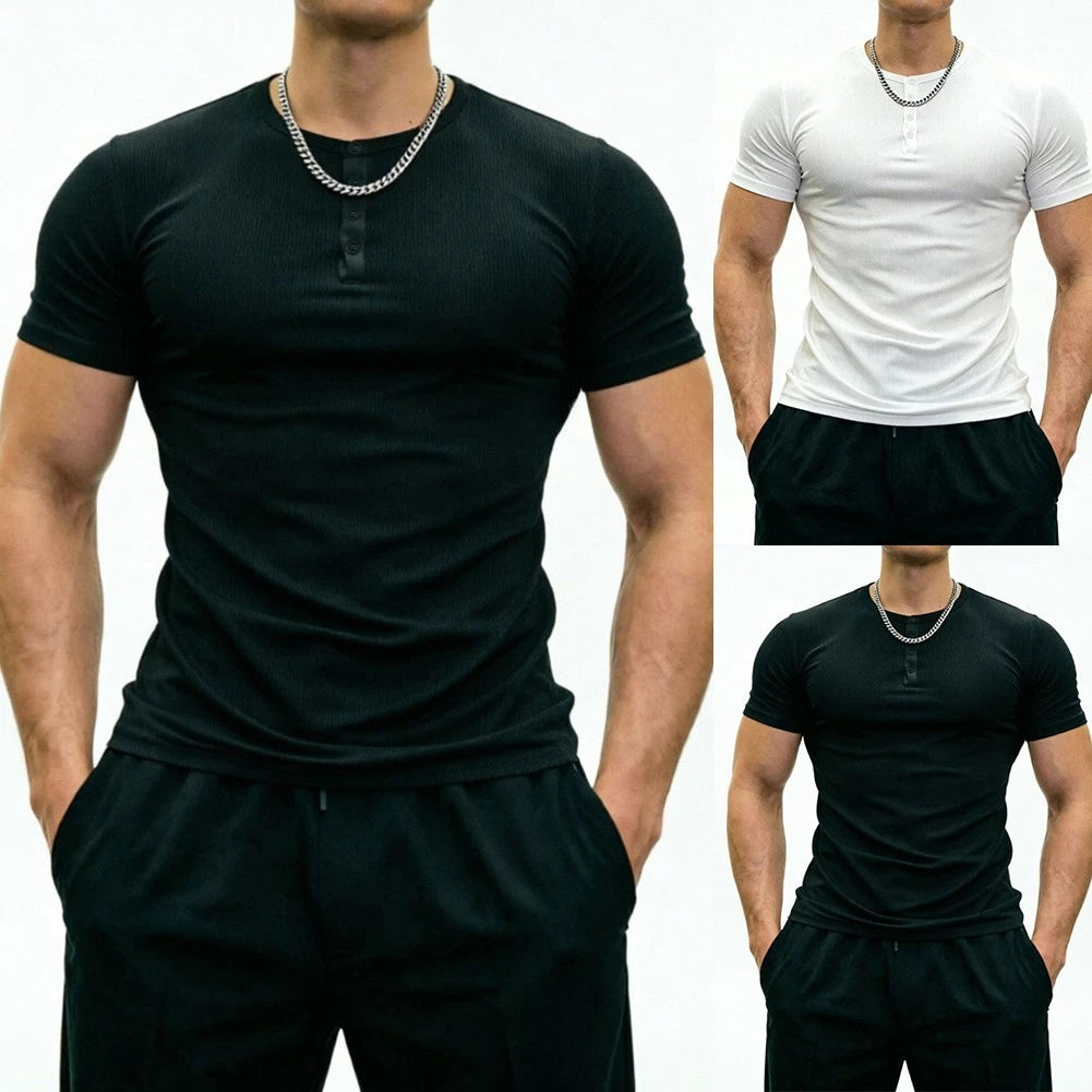 Men's V Neck Short Sleeve Stretch Fitness Top 96% Polyester 4% Spandex