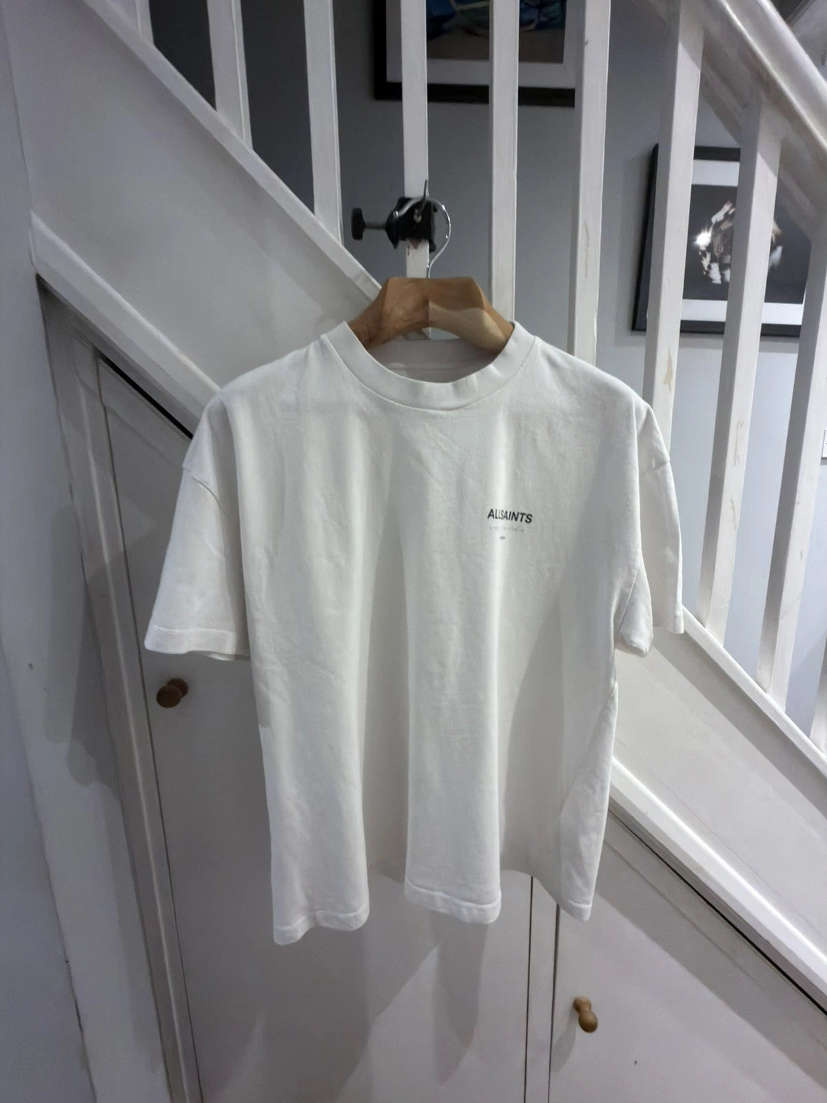 AllSaints Underground Crew. Off-White Cotton Oversized T-shirt. XL