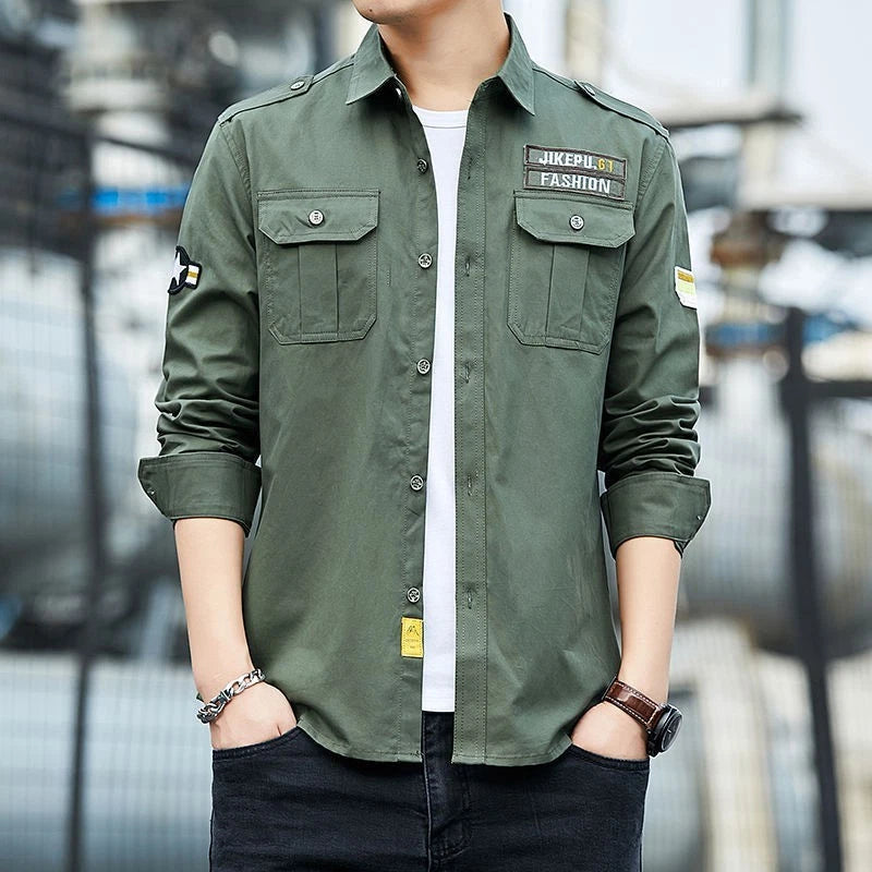 Men's long sleeved shirt, slim fit casual shirt, workwear, inch jacket