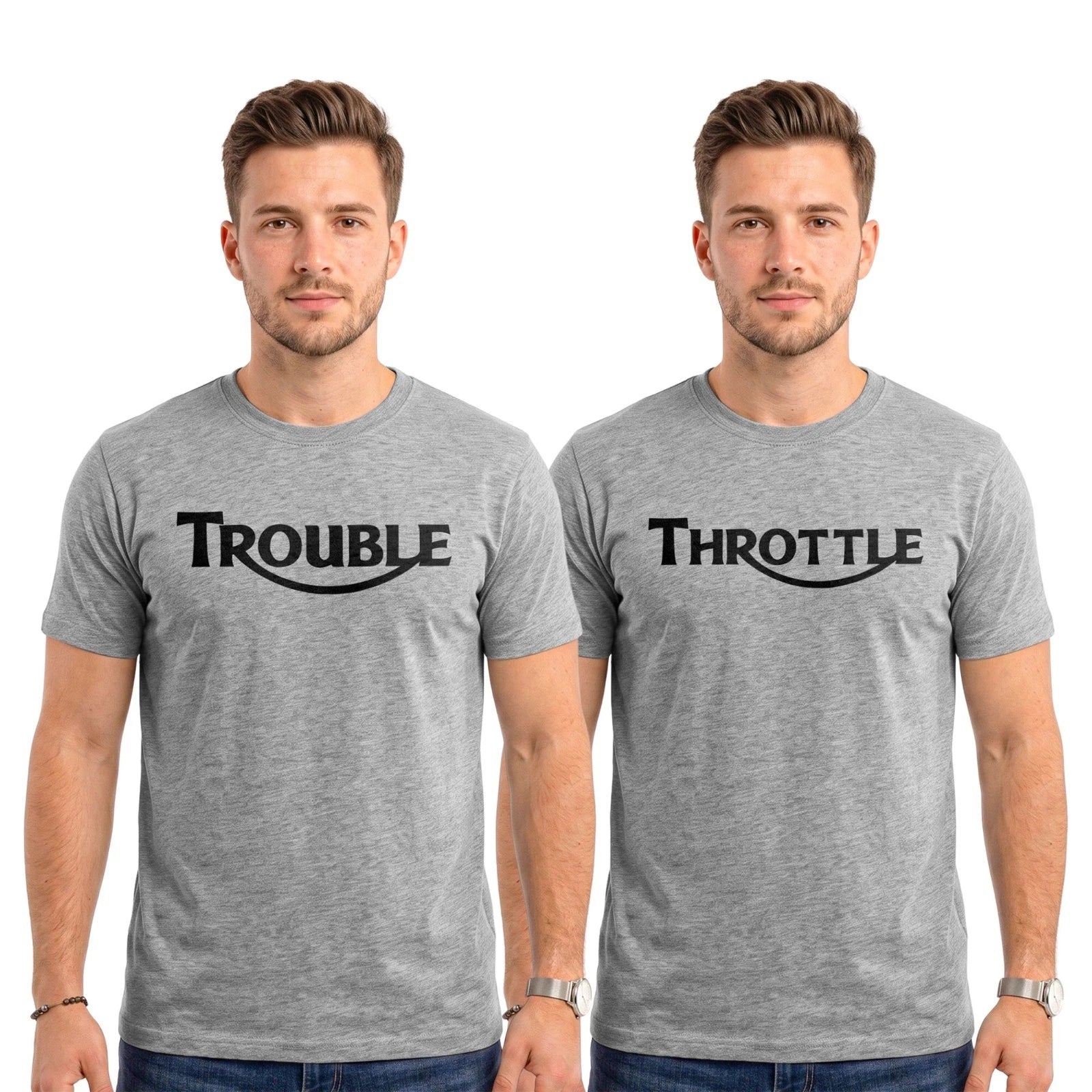 Trouble or Throttle T-Shirt Men’s Funny Biker Motorcycle Automobile Bike Lover's
