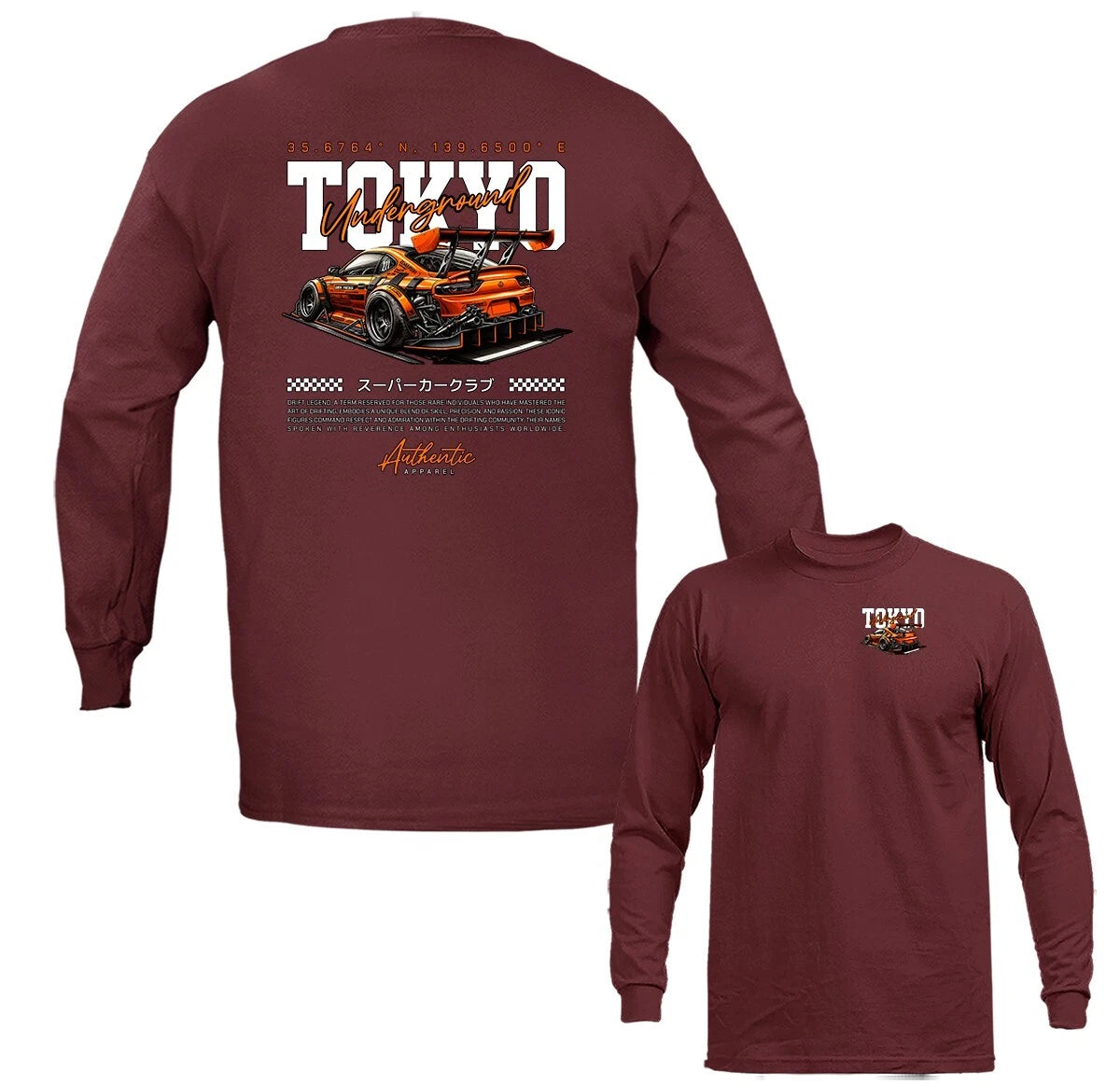 Tokyo Underground Drift Imported Tuned Custom JDM Sports Car Graphic Long Sleeve