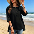 3/4 Sleeve Shirt Women s loose fit blouse top with button front for daily wear