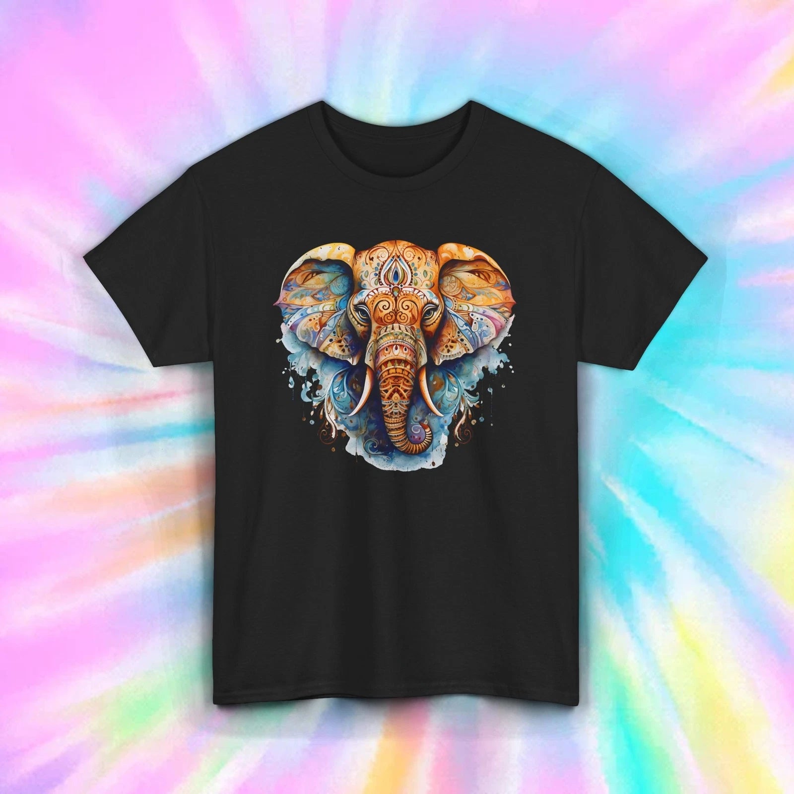 Boho Elephant T-Shirt Colorful Spiritual Mandala Art Graphic Tee S-5XL