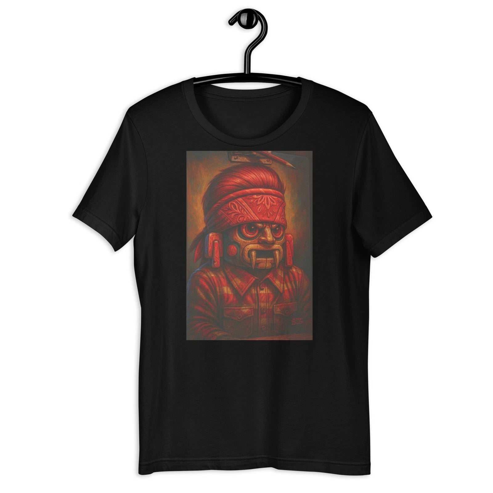 Aztec Street Warrior Mask Red Bandana Chicano Style Art Tee