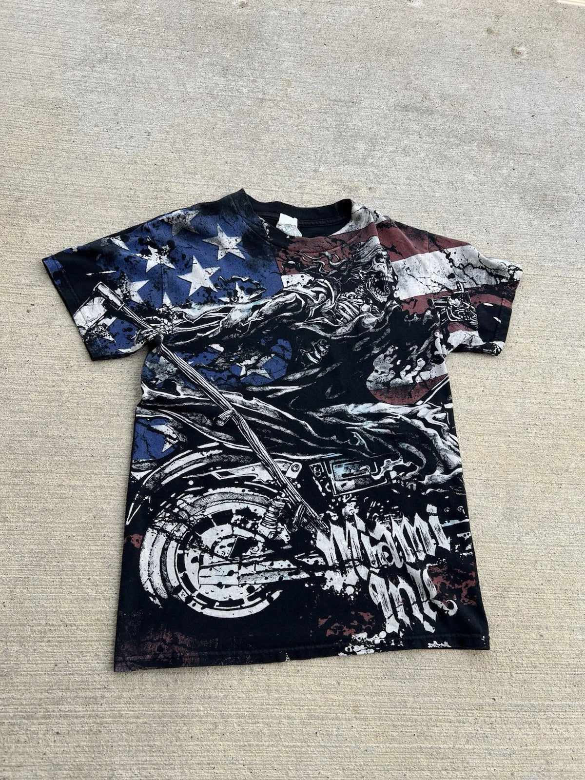 Y2K Miami Ink Skeleton American Death Rider Shirt Size Small