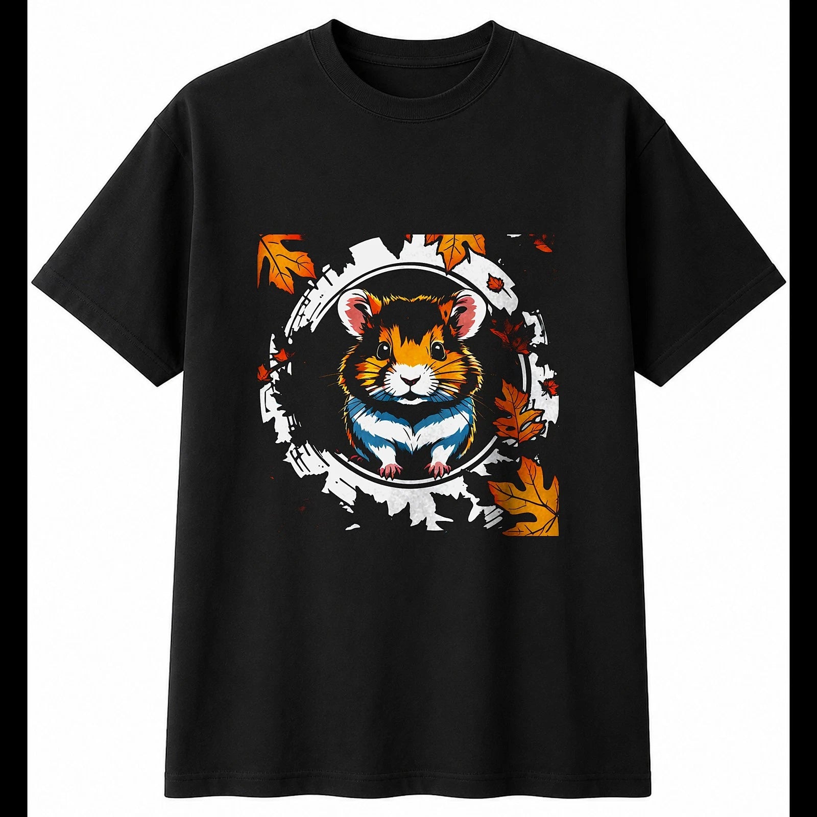 Graphic Roborovski Hamster in Autumn Cute Mens T-Shirt Black 100% Cotton Kawaii