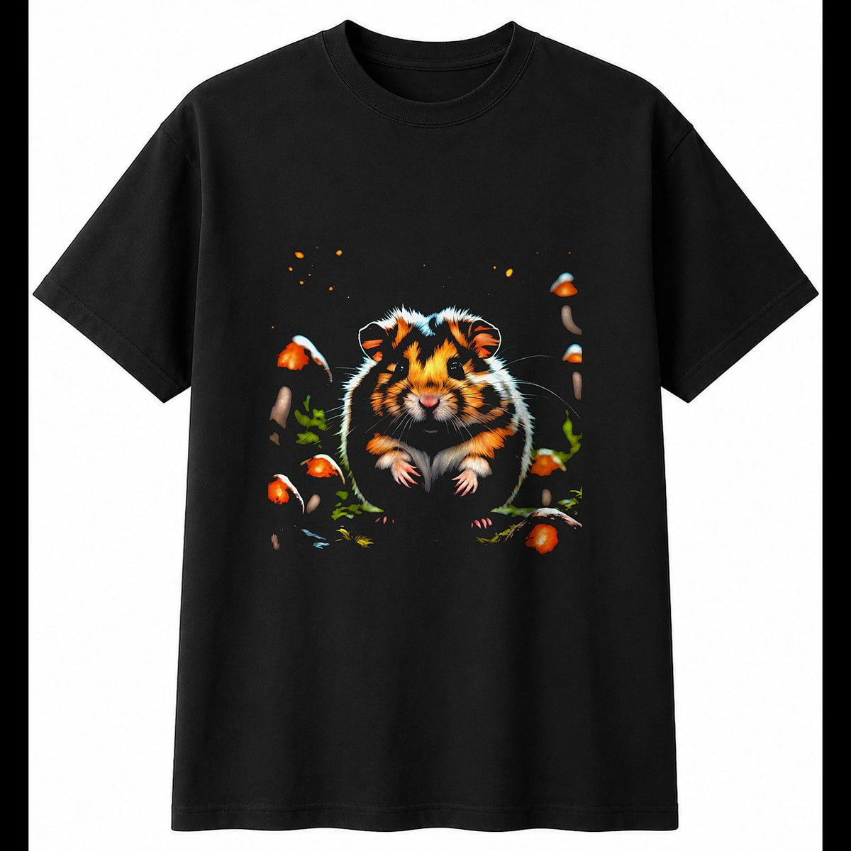 Dark Fantasy Roborovski Hamster with Mushrooms Cute Mens T-Shirt Black Kawaii