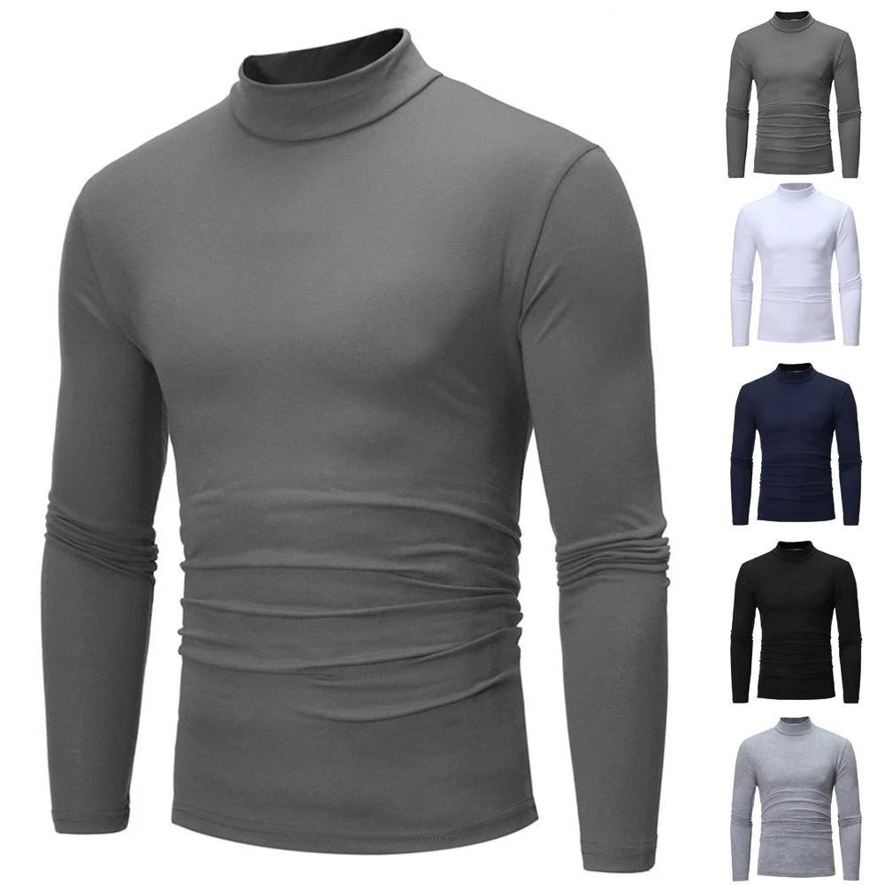 Slim Fit Men Turtleneck Pullover Base T Shirt Knitted Underwear Long Sleeve