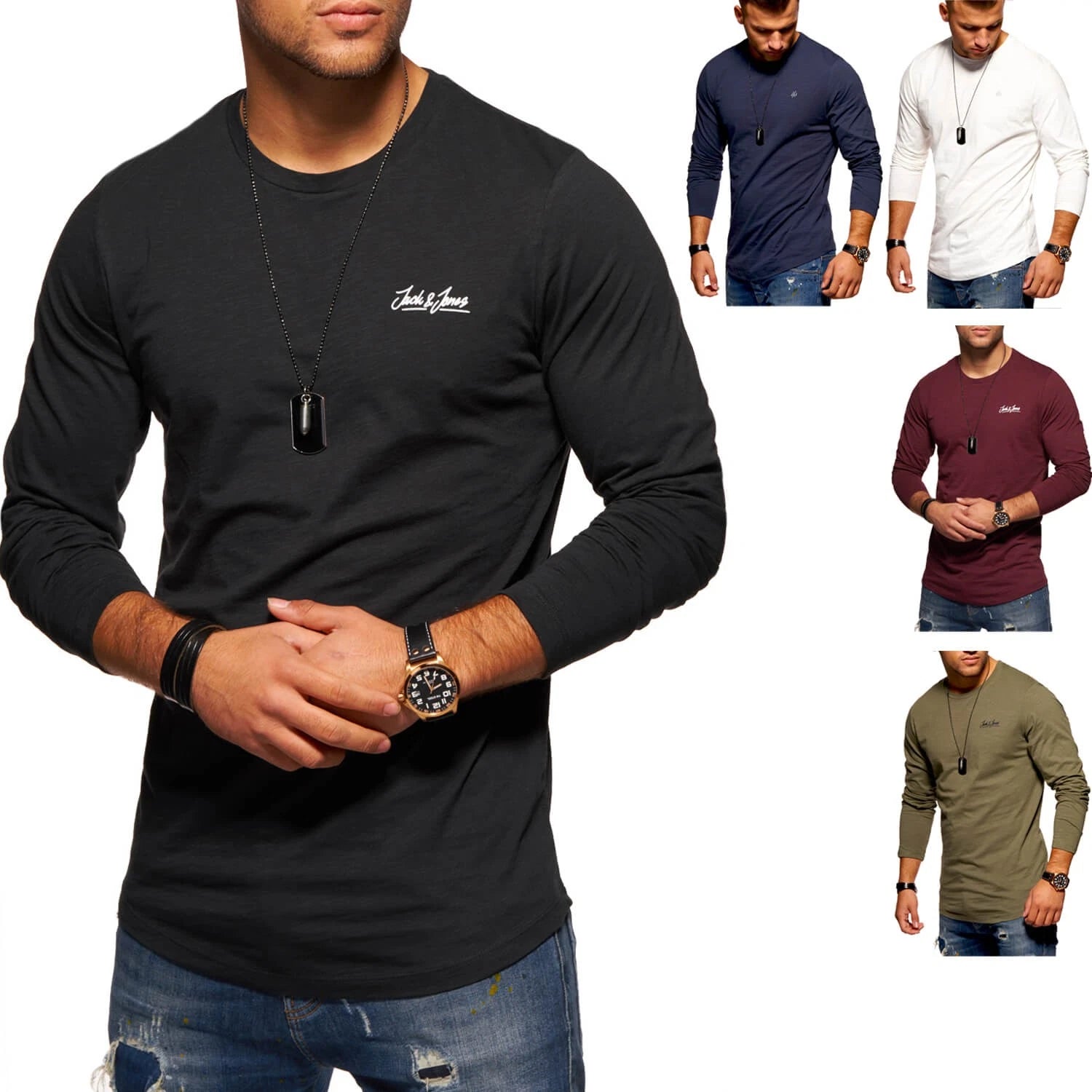 Jack & Jones men's oversized long sleeve shirt long shirt O-neck men's shirt shirt