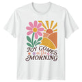 Joy Comes In The Morning Womens T-Shirt Retro Boho Flower Inspirational Faith