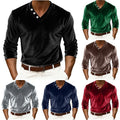 Pullover Velvet Stretch Tee Men V-neck T-shirt Casual Regular Length V-neck
