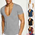 Mens Sexy V-neck T-shirt Cotton Tee Gym Bodybuilding Muscle Training Sports Tops