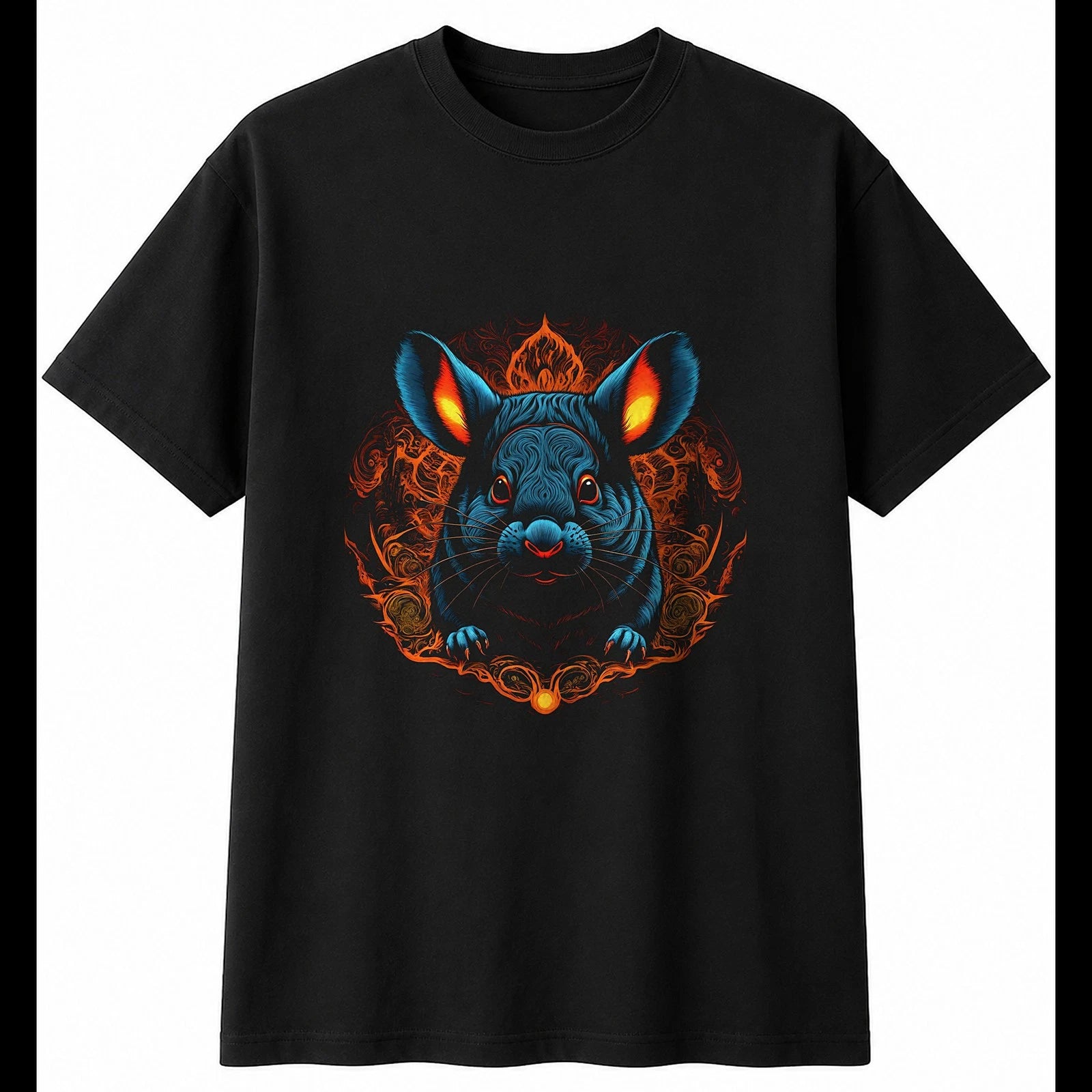 Detailed Chinchilla Portrait Mens T-Shirt Cute Black 100% Cotton Kawaii