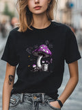 Mushrooms with Butterflies Cartoon Graphic Unisex T-Shirt Women Men Casual Tee