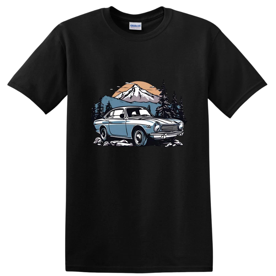 Vintage Car Mountain Scene T Shirt Outdoor Adventure Retro Graphic Tee