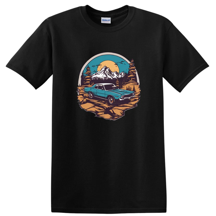 Vintage Car Mountain Landscape T Shirt Adventure Retro Tee Outdoorsy Design