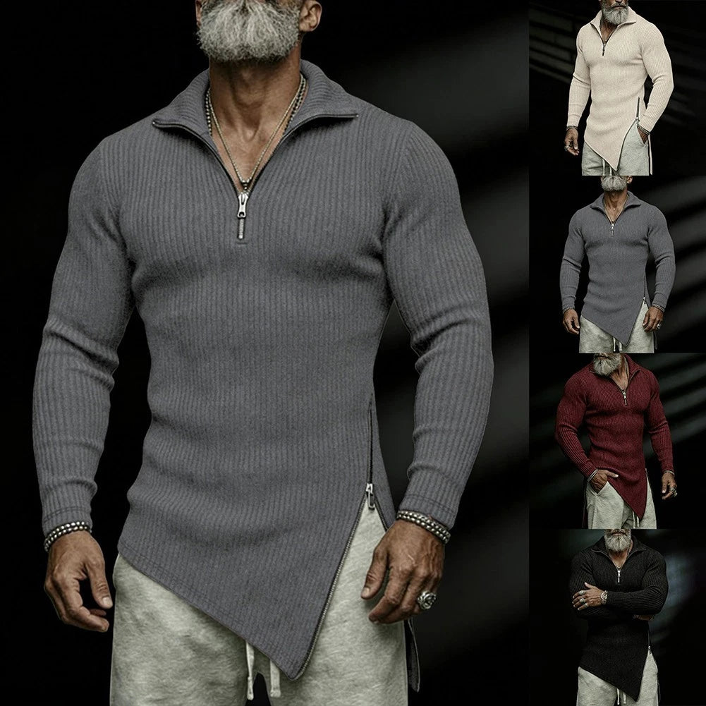Lapels Half Zipper Men T Shirt Pullover for Fitness and Daily Wear Black