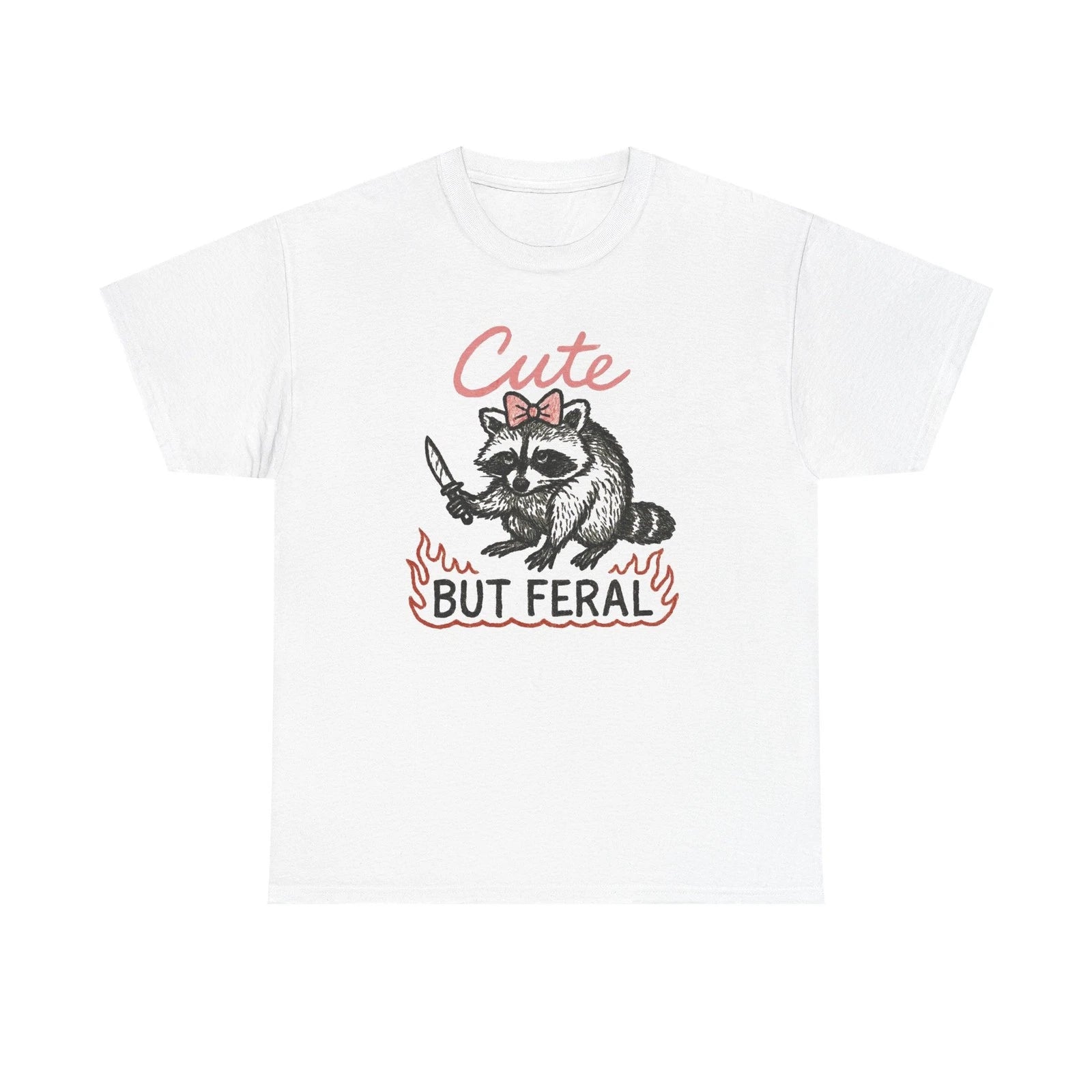 Cute But Ferel Funny Raccoon Graphic T Shirt Women's Heavy Cotton Tee