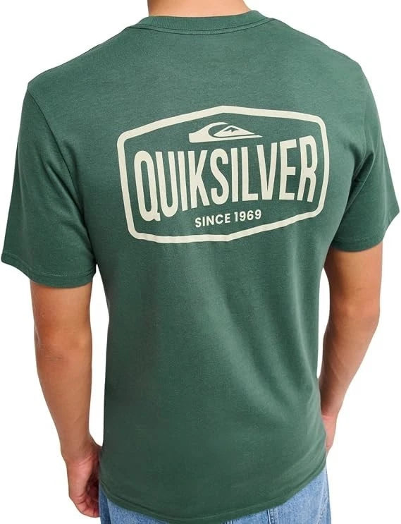 QUIKSILVER MEN T SHIRT.SURF GARAGE GREEN BACK PRINT COTTON SHORT SLEEVED TOP W26