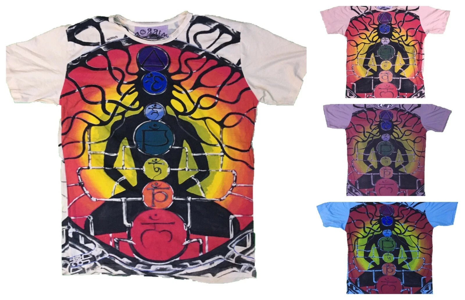 100% Cotton MIRROR Buddha Chakra T Shirt Good Vibes Festival Style Summer Boho