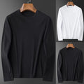 Round Neck Long Sleeve T Shirt for Men Solid Casual Top 95 Polyester Spandex
